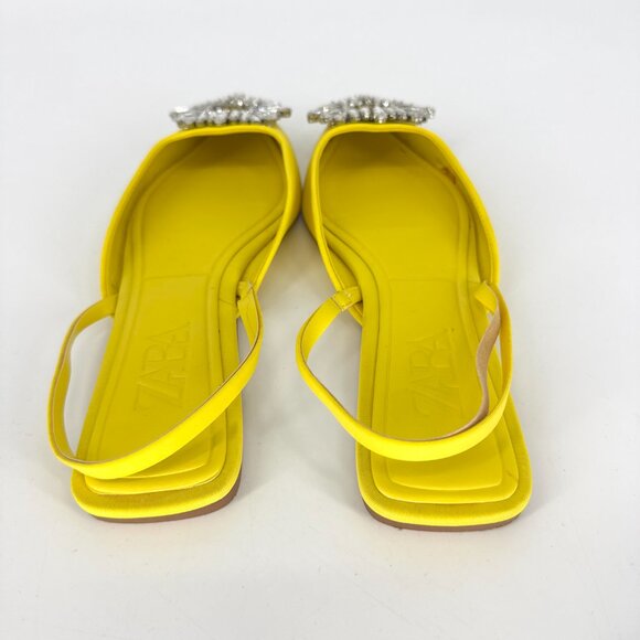 Zara Pointy Toe Slingback Flats with Rhinestone Embellishment Yellow 39 US 8 - Picture 4 of 9